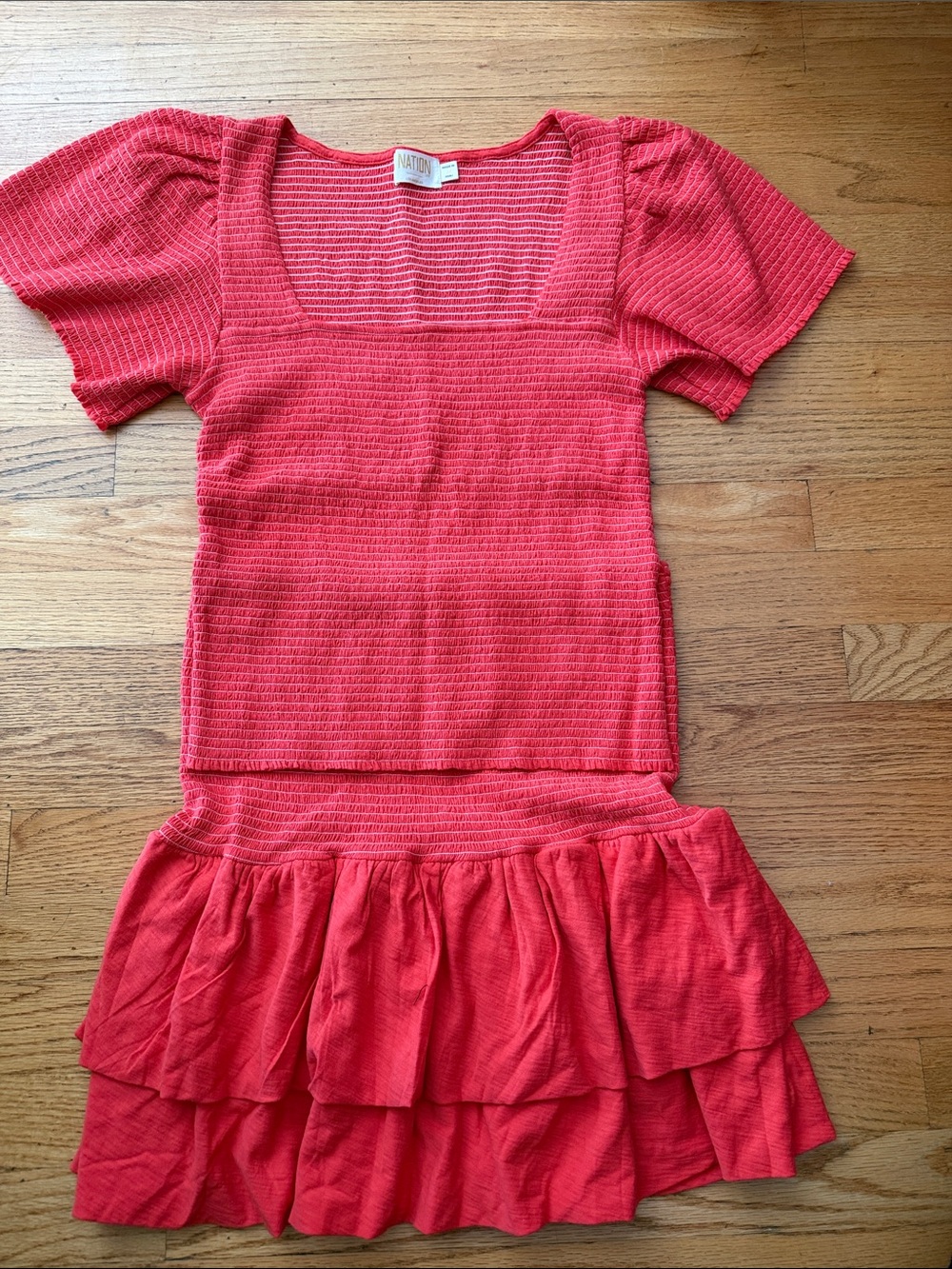 Scarlett Smocked Flutter Sleeve Top in Candy Apple
